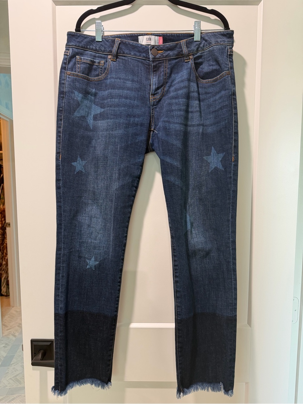 CAbi Dark Blue Star-Print Cropped Jeans